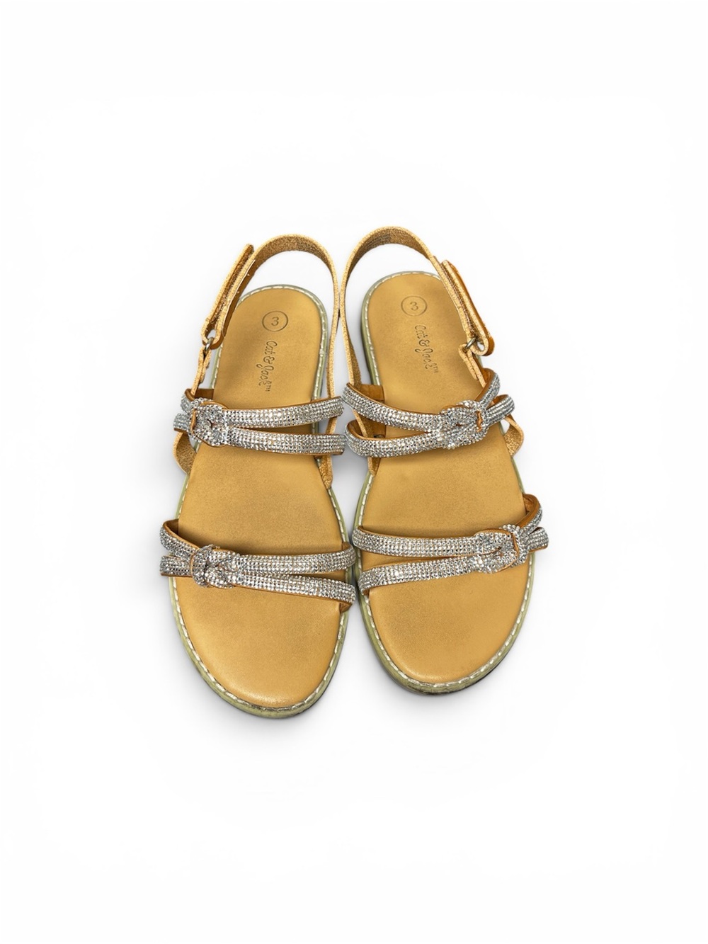 Cat & Jack Gold Rhinestone Velcro Strappy Sandals girls size 3